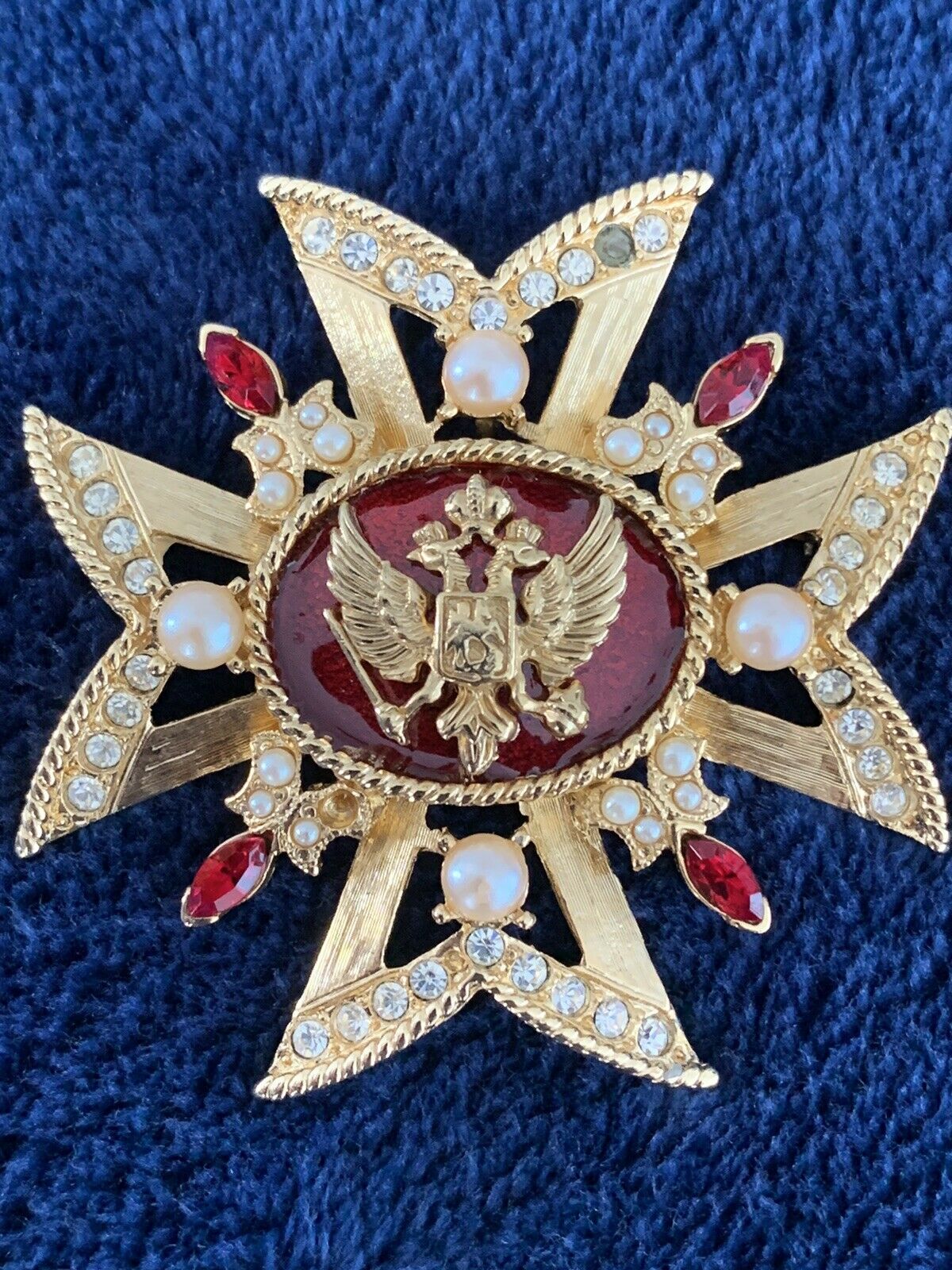 Russian Treasures Of The Czars Enamel Jeweled Maltese Cross Brooch Pin Pendant
