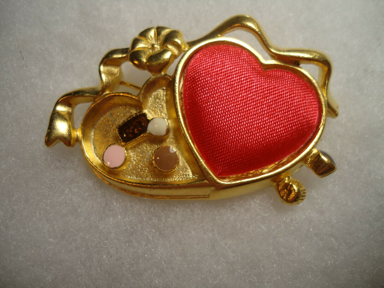 Danecraft Vintage/nos Redsilk Enamel Candy Heart Pin