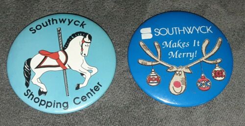 2 Toledo Ohio Southwyck Mall Shopping Center Pin Button Carousel Horse/christmas