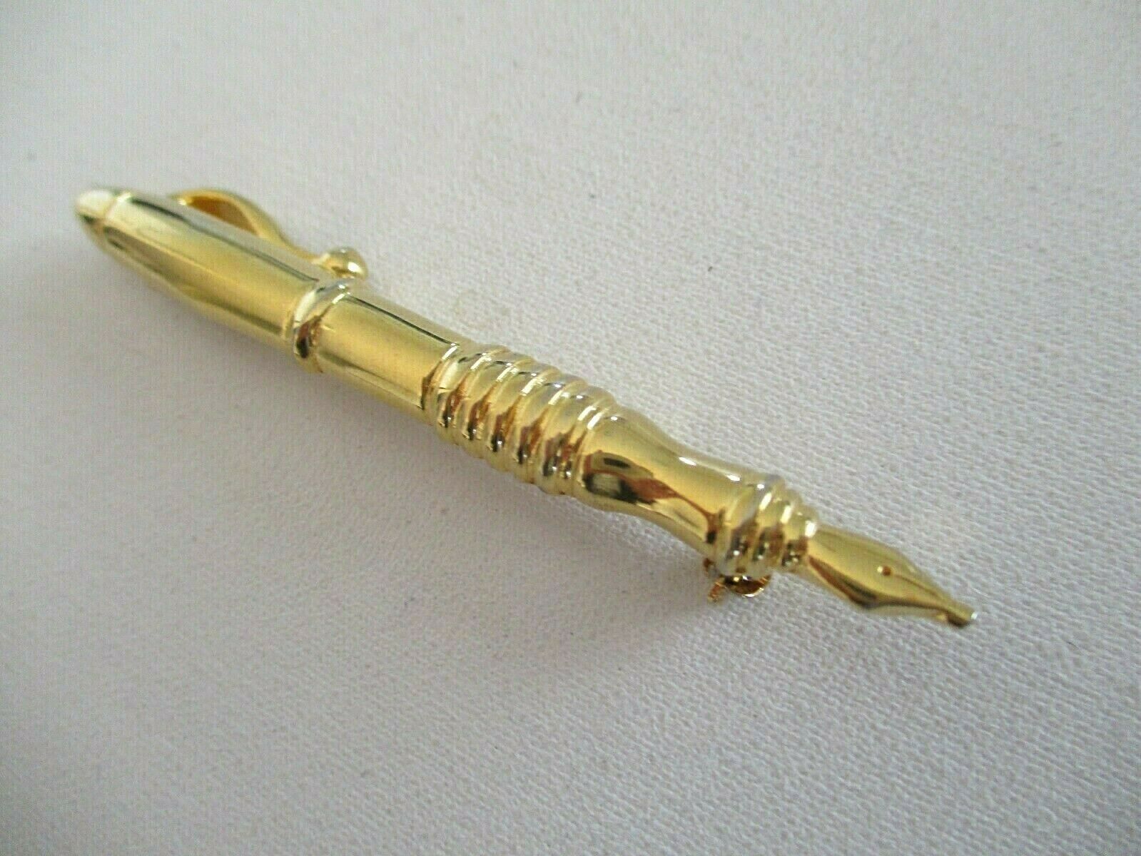 Vintage Signed Anne Klein Pin Old Fashion Fountain Pen Gold Tone